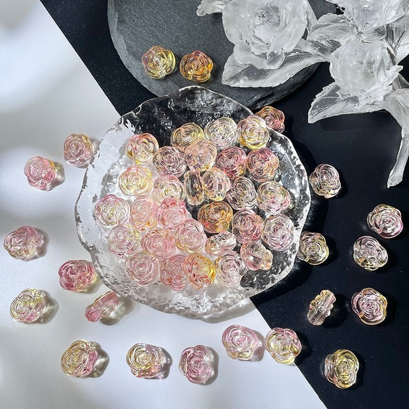 Glass Rose Beads with Horizontal Holes