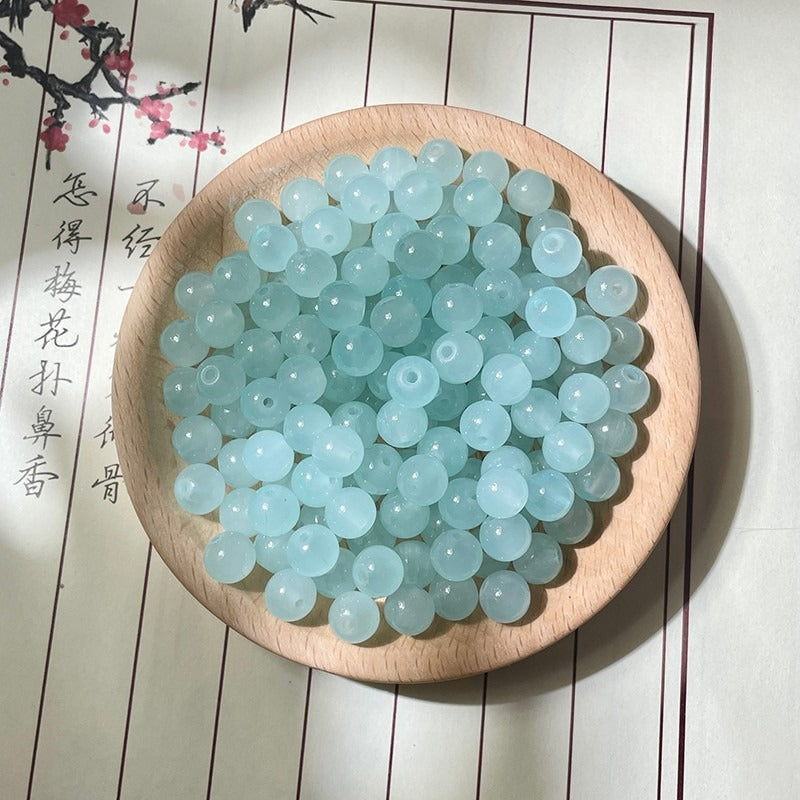 Natural Jade-Style Glass Round Beads