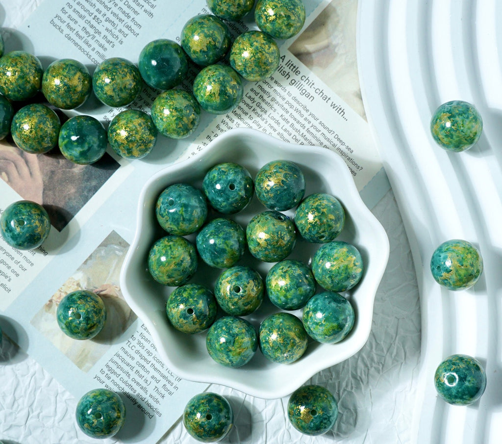 Porcelain-Style Oil Painting Glass Round Beads