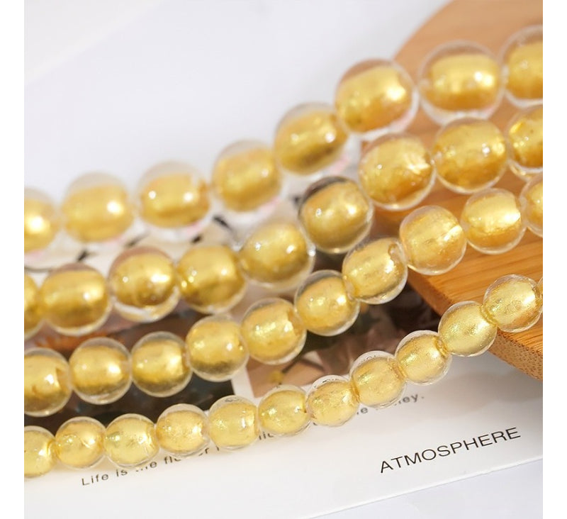Japanese-Style Gold Foil Glazed Round Beads