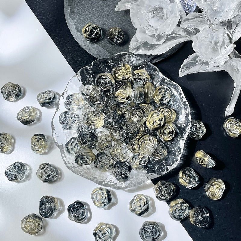 Glass Rose Beads with Horizontal Holes