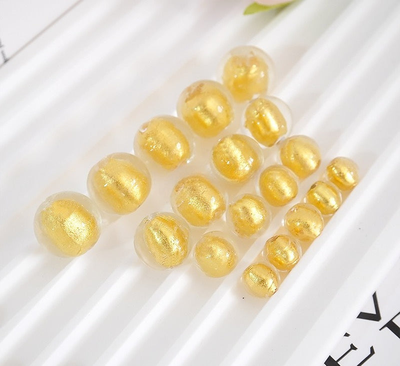 Japanese-Style Gold Foil Glazed Round Beads