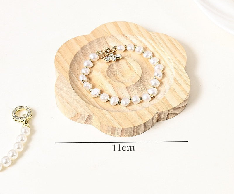 Walnut-Pattern Wooden Bead & Bracelet Display Tray – Vintage Jewelry Display Plate for Gemstone Bracelets, Craft Fairs & Market Stalls