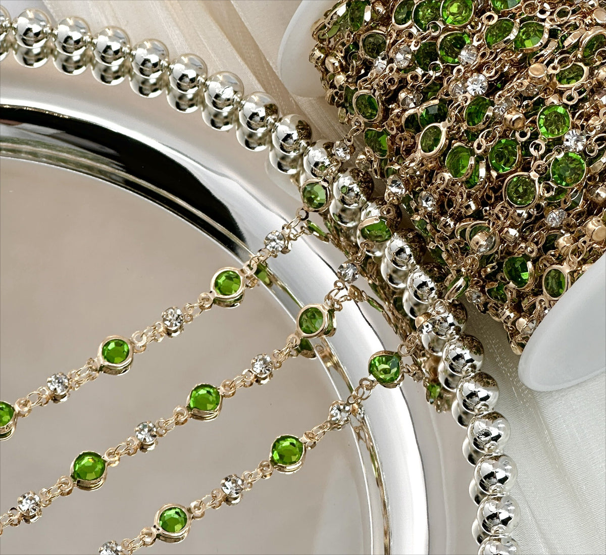 Emerald Green Glass Bead Trim Chain – 10 Meters