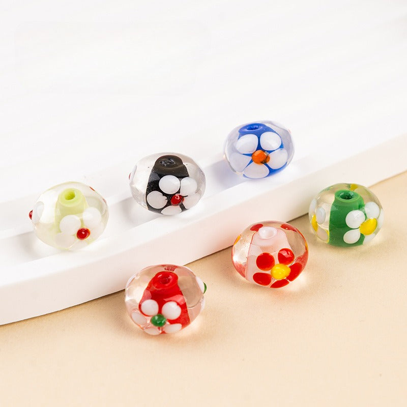 Daisy Flower Wheel Lampwork Glass Beads