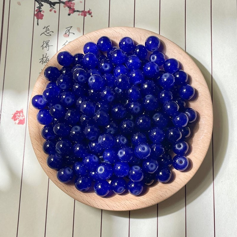 Natural Jade-Style Glass Round Beads