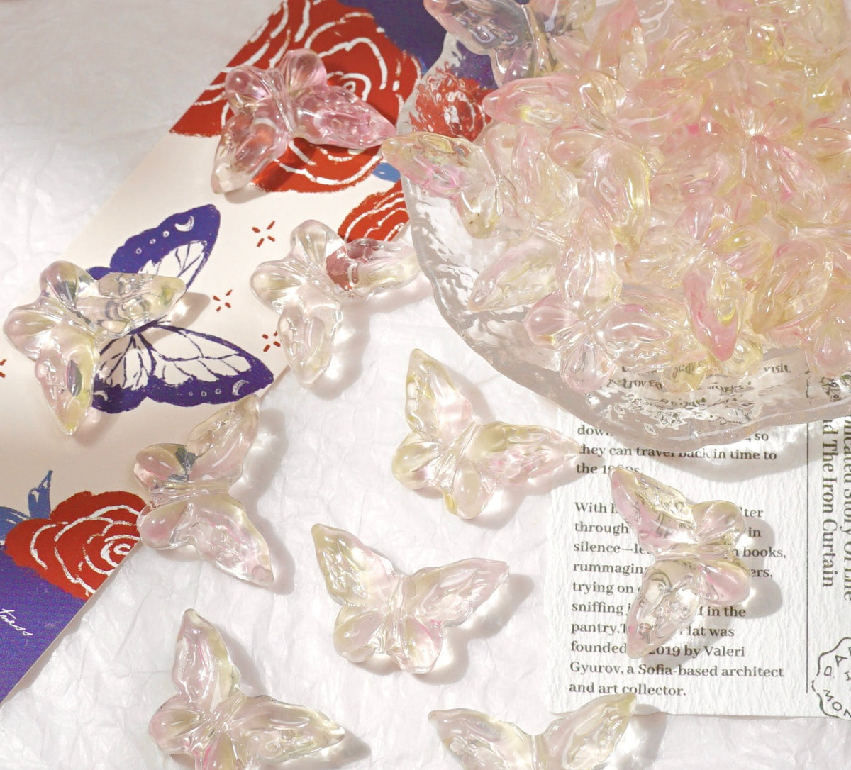 Glazed Engraved 3D Butterfly Beads (Vertical Hole)