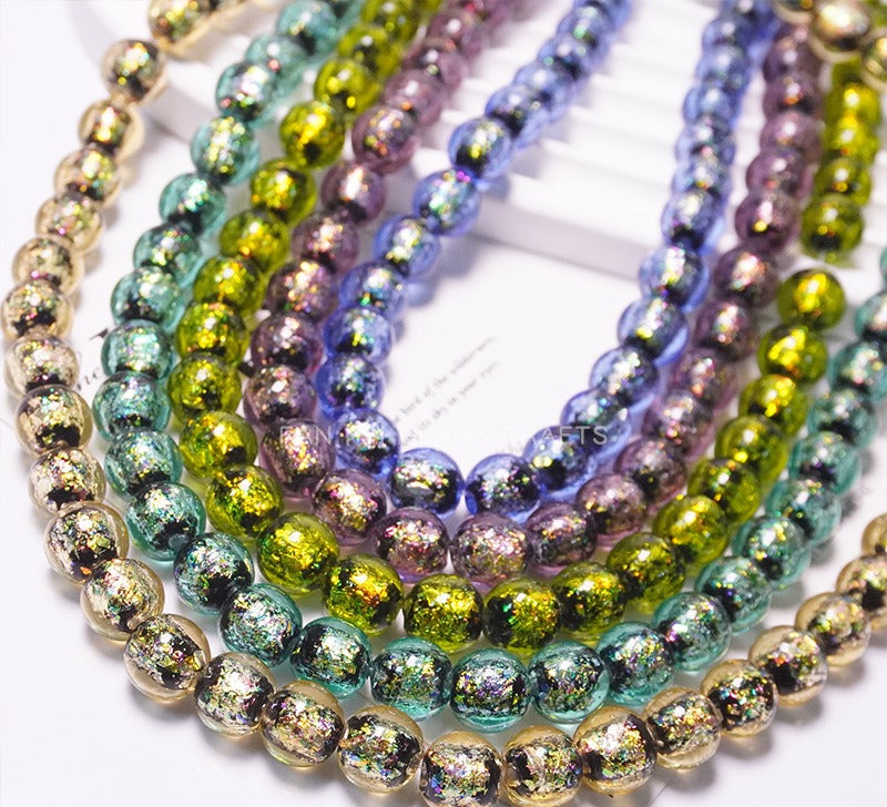Colorful Powder-Glazed Glass Round Beads