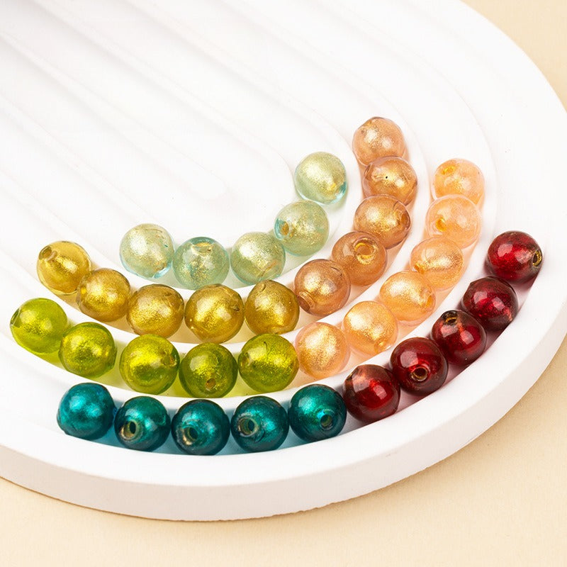 Blue-Green & Gold Powder-Glazed Beads