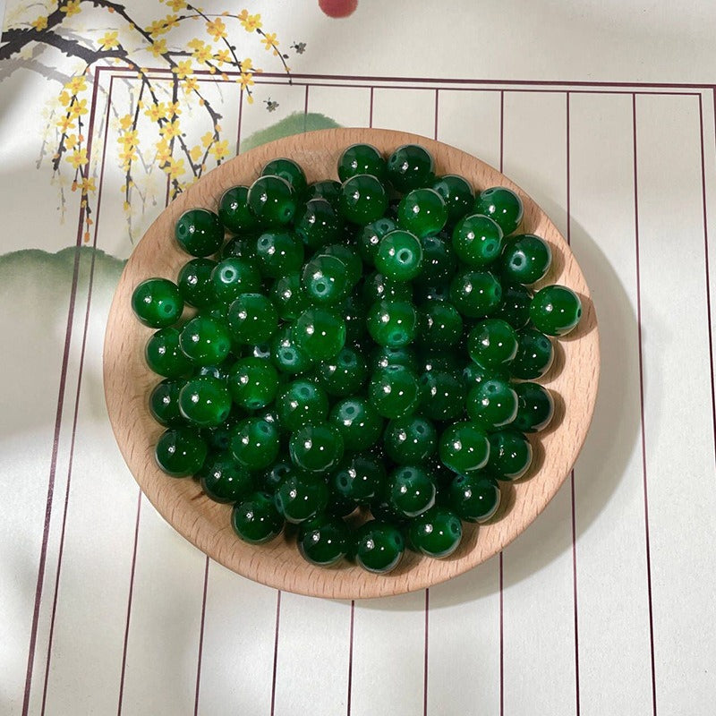 Jade-Style Glass Round Beads
