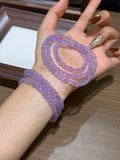 Lavender amethyst triple wrap bracelet worn on wrist