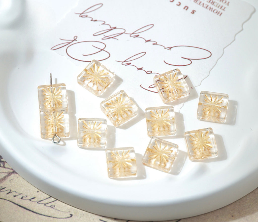Czech-Style Firework Pattern Square Glass Beads