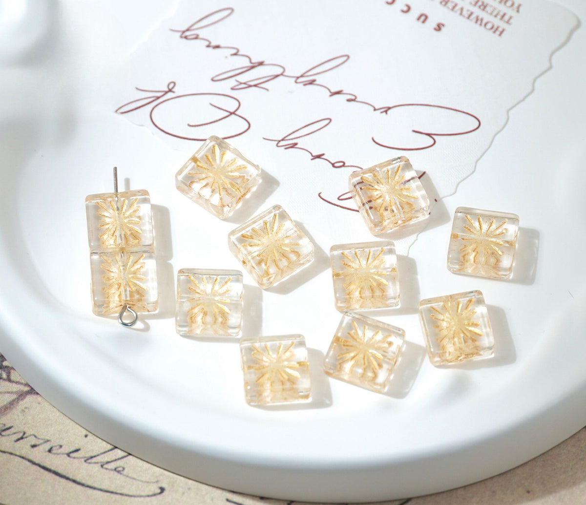 Czech-Style Firework Pattern Square Glass Beads