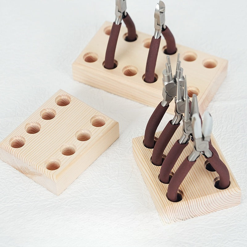 Wooden Jewelry Pliers Organizer Rack – Multi-Hole Desktop Tool Holder for DIY Jewelry Making, Craft Tools & Workspace Storage