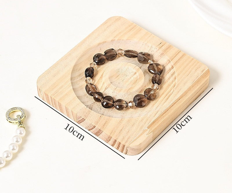 Walnut-Pattern Wooden Bead & Bracelet Display Tray – Vintage Jewelry Display Plate for Gemstone Bracelets, Craft Fairs & Market Stalls