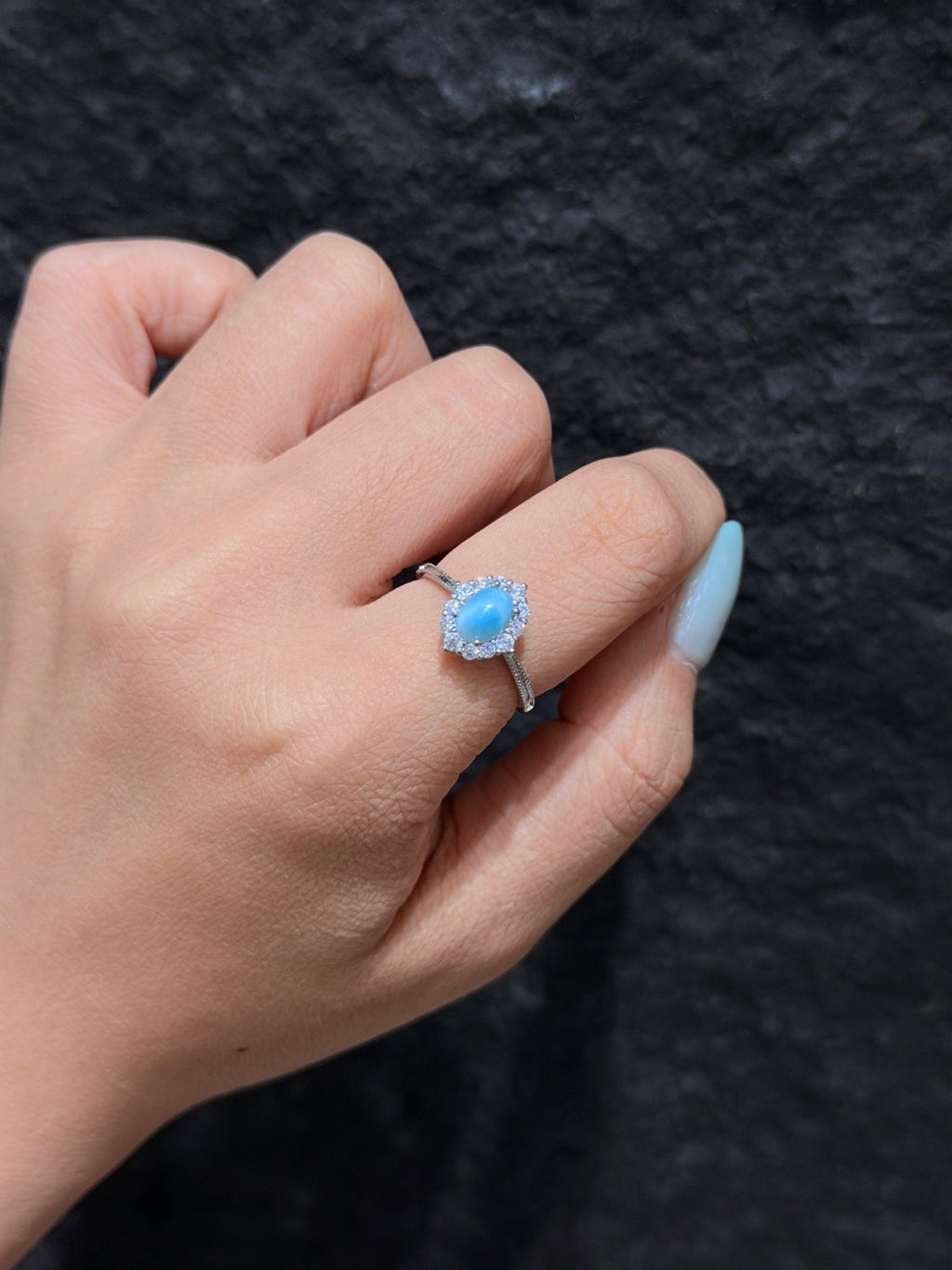 Natural Larimar Adjustable Oval Halo Ring