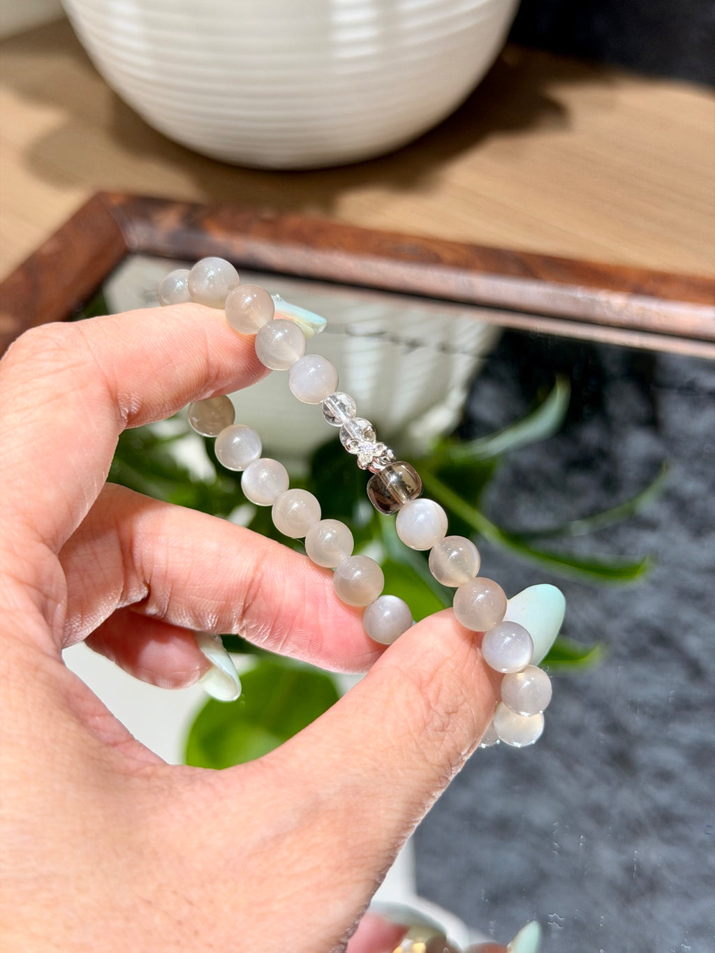 Milk tea moonstone bracelet on Have a nice day card